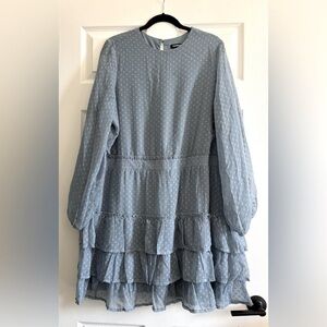 Express Clip Dot Tiered Smocked Waist dress. Layered Ruffles. Lined. NWOT